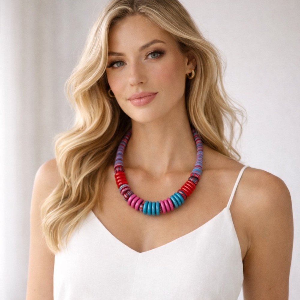 Artisanal Handcrafted Multicolor Beaded Necklace – Resort Statement Piece